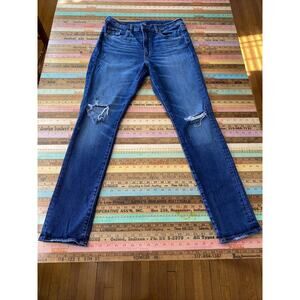 &Denim H&M 12 Distress Jean Women 32 Blue 5-Pocket Hi Rise Cotton Blend Denim